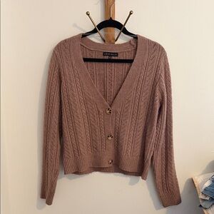 LOVE-ELLE Mauve Cable V-Neck Button Cardigan